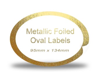 Metallic Stickers Foil Personalised Labels/Stickers Company Name Stickers Oval Labels 95mm x 134mm - Personalise with your own logo!