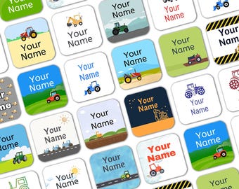Square Tractor Stick on Clothes Labels, Name Stickers, School Uniform Labels, Kids Name Stickers, Waterproof and dishwasher safe