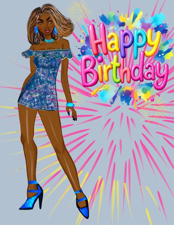 Happy Birthday,fireworks,African-American, handmade digital art