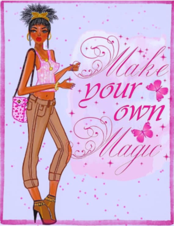 5x7 digital inspirational card, featuring black girl art, motivational quotes, high quality