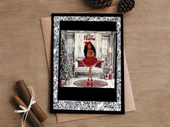 Handmade  Christmas Card, digital, African American art, quality images, Holiday