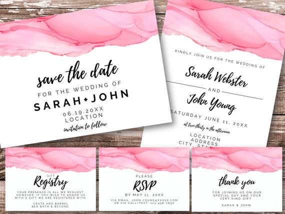 Pink Printable Invitation Template Fully Editable Wedding Invitation ...