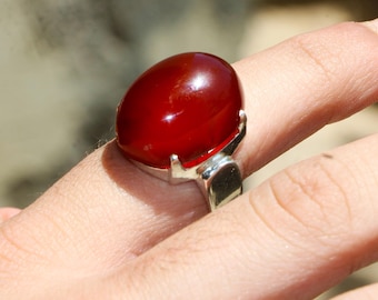 Bold Red Yemen Agate Men's Ring: Handmade Sterling Silver Statement Jewelry