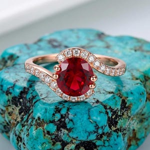 AAA Grade Ruby Engagement Ring, Untreated Natural Gemstone in 14k Gold Plated Setting