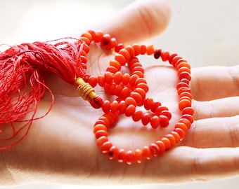 Red Coral Prayer Beads, Islamic Tasbih Rosary, Handmade in Turkey