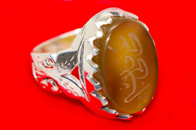 Mens VINTAGE Ring of Antique YEMENI AGATE Stone of 925 Sterling Silver