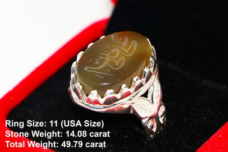 Mens VINTAGE Ring of Antique YEMENI AGATE Stone of 925 Sterling Silver