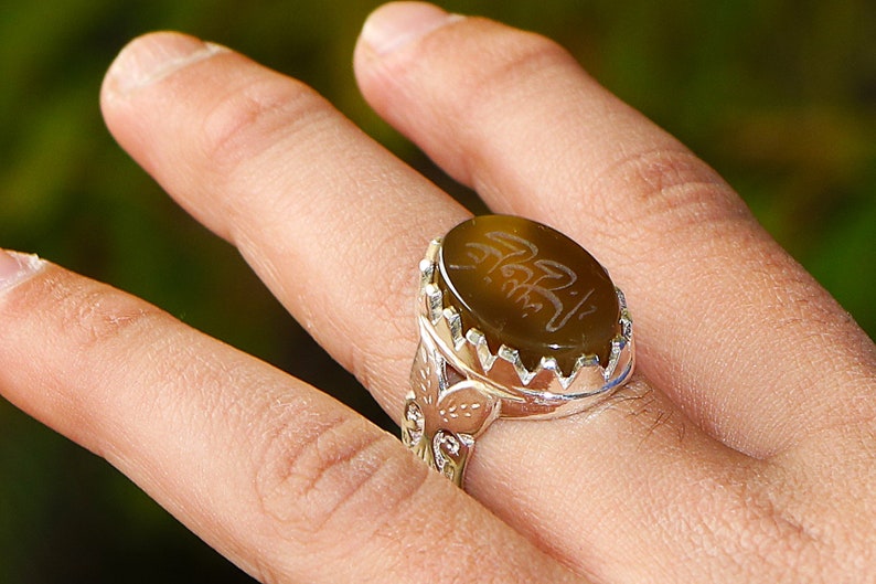 Mens VINTAGE Ring of Antique YEMENI AGATE Stone of 925 Sterling Silver
