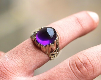 Vintage Amethyst Sterling Silver Ring – Bold Men's Statement Jewelry