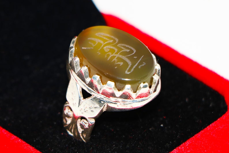 Mens VINTAGE Ring of Antique YEMENI AGATE Stone of 925 Sterling Silver