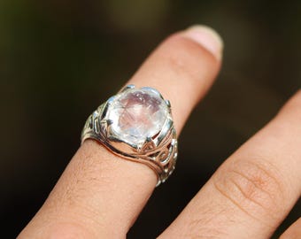 Anel Mohe Najaf em estilo vintage com quartzo rutilado: Joia islâmica turca otomana em prata de lei 925
