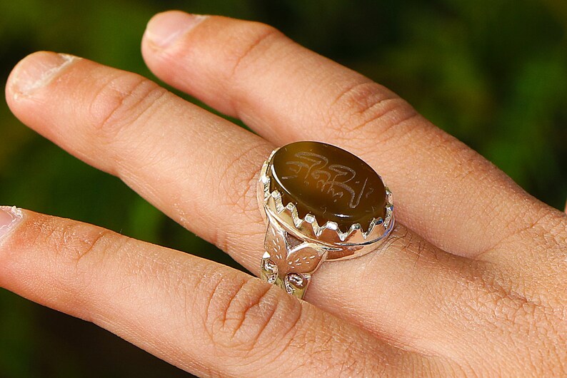 Mens VINTAGE Ring of Antique YEMENI AGATE Stone of 925 Sterling Silver