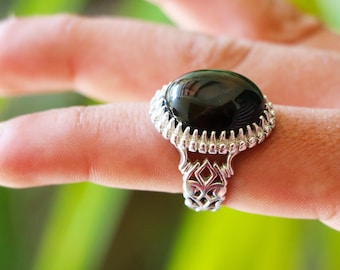Sulemani Black Aqeeq Ring in 925 Sterling Silver, Genuine Yemeni Agate Stone, Gift for Him
