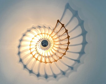 modern wall lamp, nautilus, snail shell, fossil