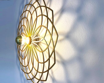 LED, große, goldene Wandlampe, Schattenleuchte, heilige Geometrie, Wandleuchte, Deckenlampe, Blume