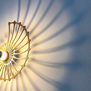 LED, Nautilus, wall light with shadow cast made of wood, warm white image 2