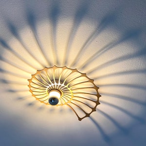LED, Nautilus, wall light with shadow cast made of wood, warm white image 3