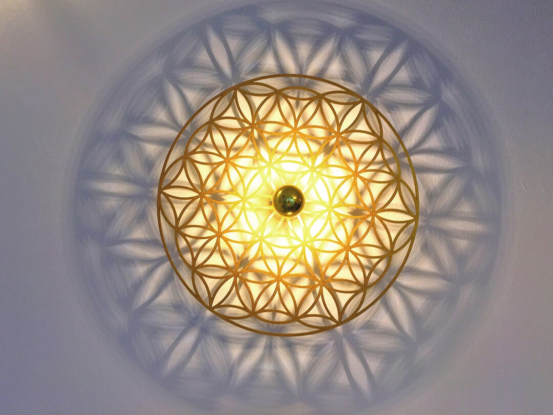 Wandlampe, Mattgold, Blume des Lebens, Wandleuchte, heilige Geometrie