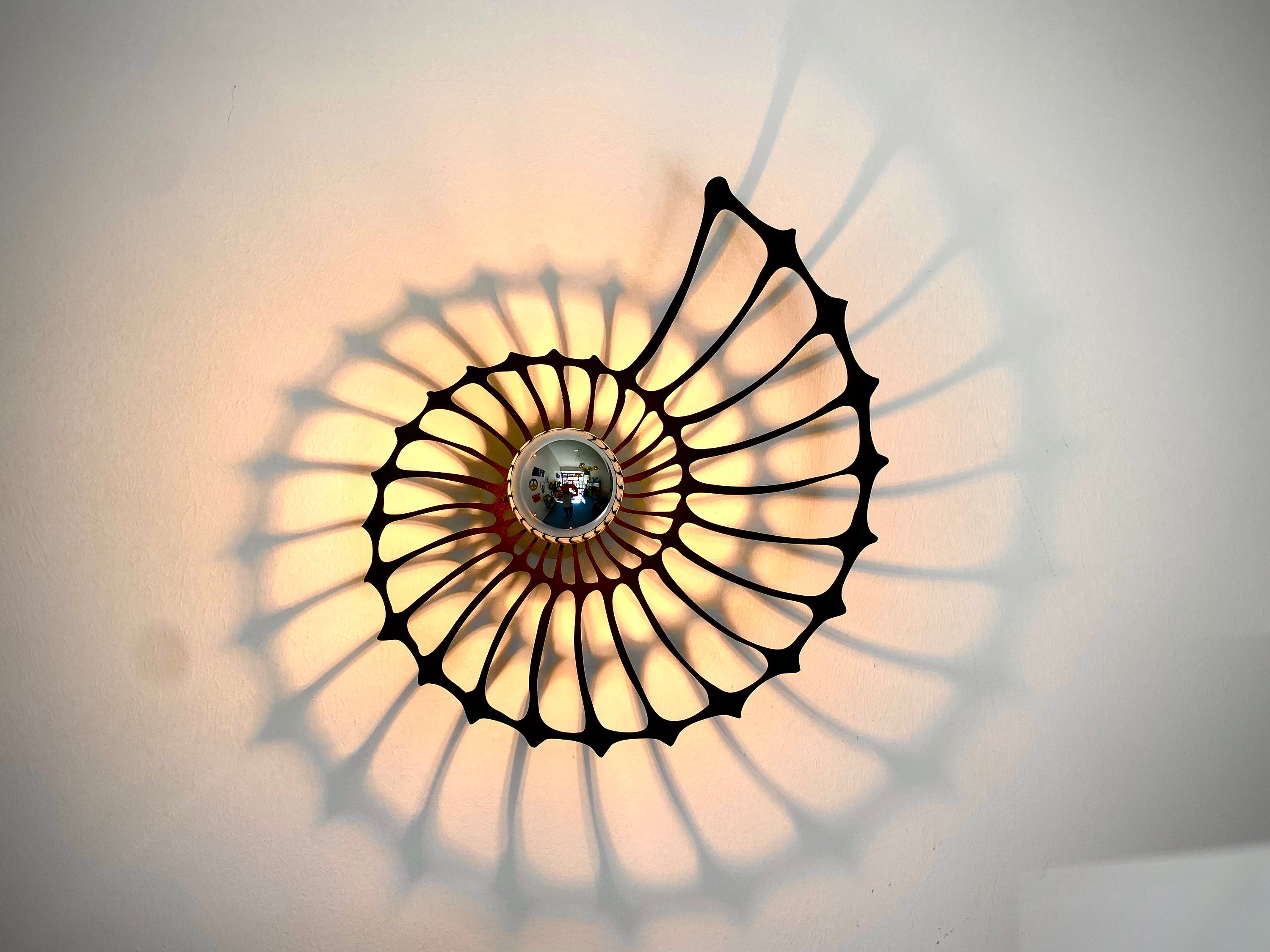 Nautilus, drewno, kinkiet z cieniem, lampa sufitowa