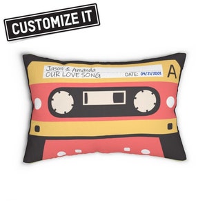 CASSETTE TAPE Vintage Spun Polyester Lumbar Pillow 14 x 20 Inch Retro Audio