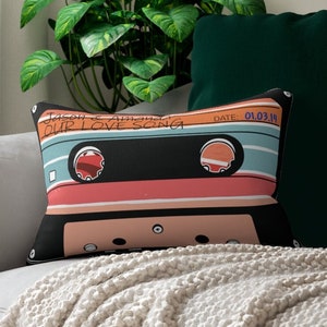 Custom Retro Pillow CASSETTE TAPE Vintage Spun Polyester Lumbar Pillow 14 x 20 Inch Retro Audio