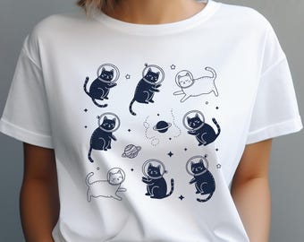 Weltraum-Katzen-Shirt - niedliches Astronauten-Katzen-Grafik-T-Shirt für Katzenliebhaber