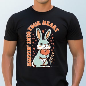 Hoppin in Ihr Herz-T-Shirt, Hasen-T-Shirt, Kaninchen-Hüpfen-Shirt, niedliches Tierdruck-T-Stück Hasen-Liebhaber-Kleid, Kaninchen-Liebhaber-Geschenk