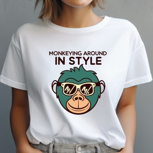 Monkeying Around in Style Shirt, Cute Monkey T-Shirt, Jungle Theme Clothing, Safari Adventure Wear, Graphic Tee with Monkeys, Cool Shirt
