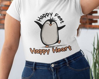 Happy Feet Shirt, Happy Feet Happy Heart Shirt, Smiling Penguin Shirt, Joyful Penguin Themed Tee, Happy Penguin Graphic Top,