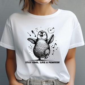 Penguin Shirt, Stay Cool Like Penguin Tee,  Penguin Print Casual Tee, Penguin Themed Fashion, Cute Animal Shirt, Penguin Graphic T Shirt