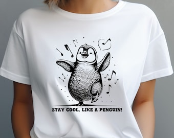Penguin Shirt, Stay Cool Like Penguin Tee,  Penguin Print Casual Tee, Penguin Themed Fashion, Cute Animal Shirt, Penguin Graphic T Shirt