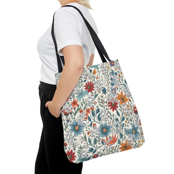 Let's Go Fuck Some Shit Up Floral Tote Bag, All Over Print Beach Bag for Women, Three Sizes Available