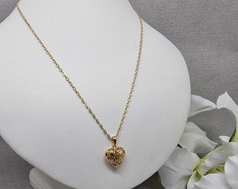 18K Gold Plated and Cubic Zirconia Hollow Heart Necklace | Gold CZ Pendant Heart Necklace | Heart Necklace | Bridal Necklace