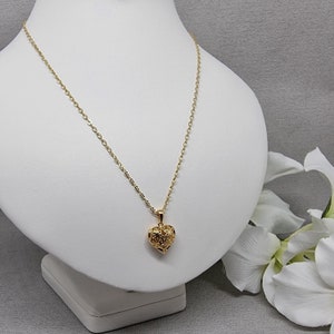 18K Gold Plated and Cubic Zirconia Hollow Heart Necklace | Gold CZ Pendant Heart Necklace | Heart Necklace | Bridal Necklace