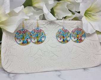 Colorful Lightweight Filigree Tree of Life Earrings