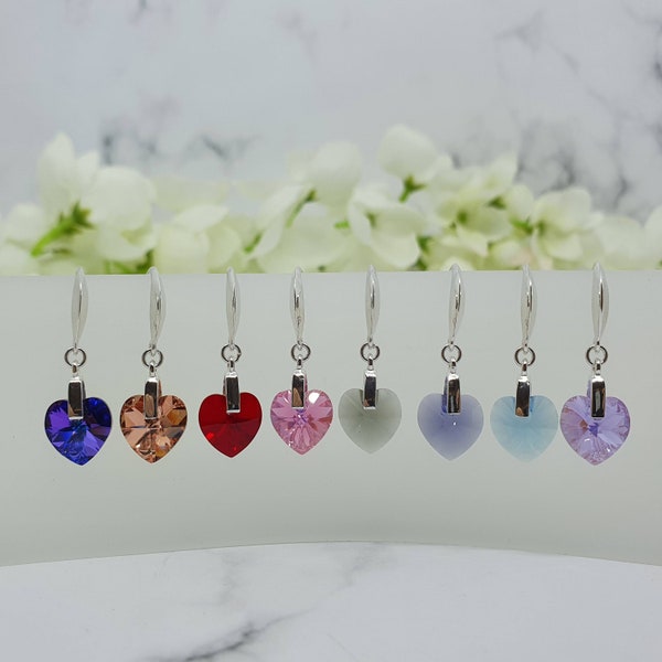 Sterling Silver Swarovski Crystal Heart Earrings - Various Colours