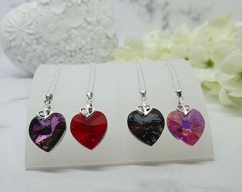 Collar colgante de corazón de cristal Swarovski de plata de ley - Varios colores