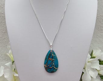 Collier à pendentif en argent sterling en jaspe impérial, jaspe sédiment marin et régalite | Collier de pierres précieuses naturelles | Bijoux en jaspe
