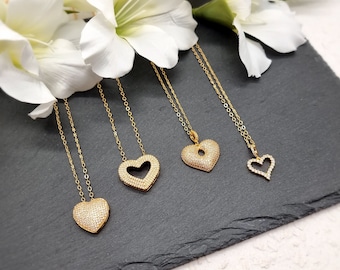 18K Gold Plated and Cubic Zirconia Heart Necklaces