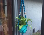 Macrame potted plant hanging crystal grid
