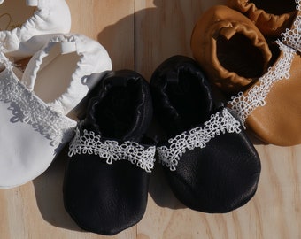 slippers baby leather ceremony baptism wedding lace fine soft light girl white designer france