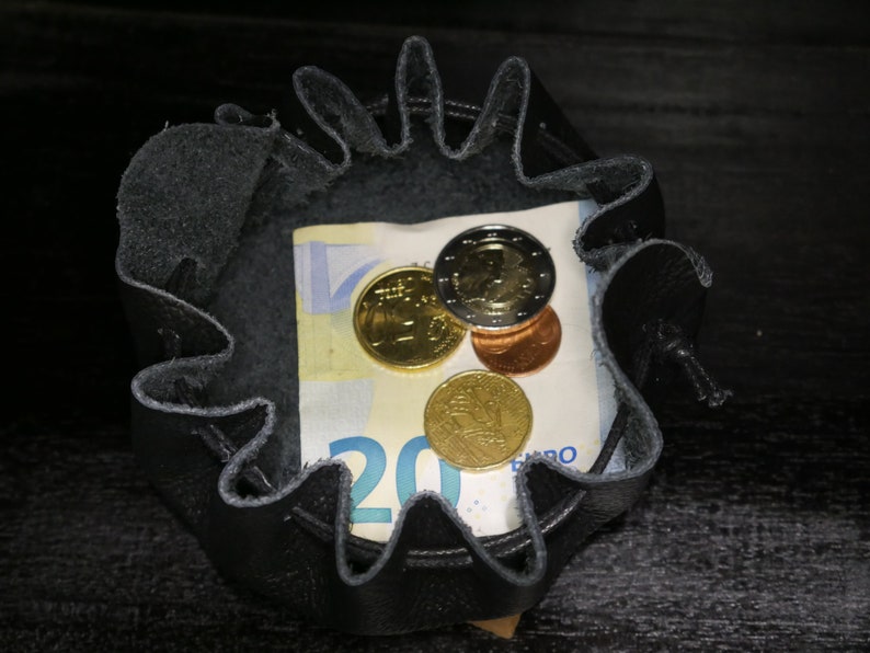 Bourse cuir véritable porte monnaie sac à dés poche à bijoux cadeau homme médiéval traditionnel écologique upcyclé image 5