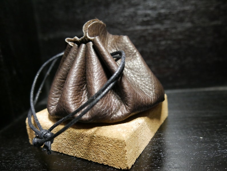 Bourse cuir véritable porte monnaie sac à dés poche à bijoux cadeau homme médiéval traditionnel écologique upcyclé Café