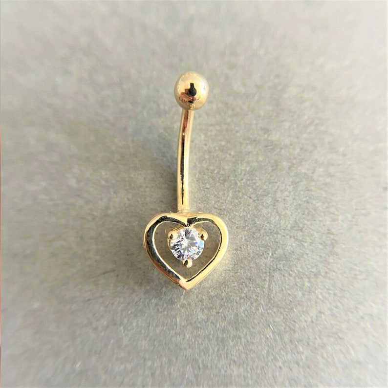 14kt Solid Gold With Moissanite Diamond 16g Heart Shape Navel Belly