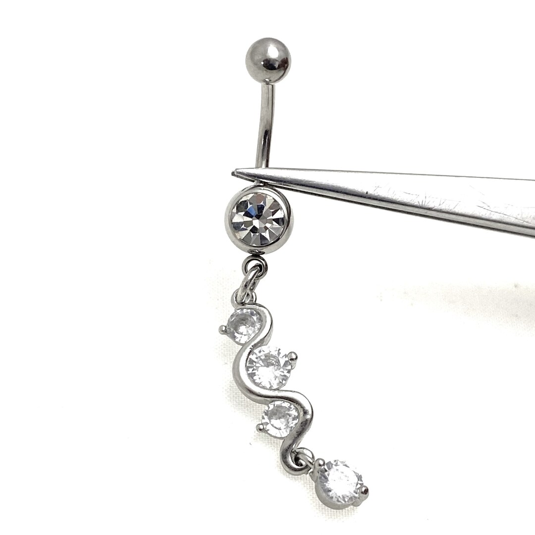 14kt Solid Gold Dangle Belly Ring / Navel Barbell Ring / Moissanite Navel Barbell / Body