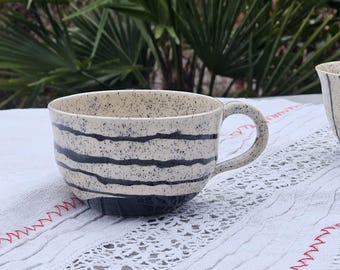 Jumbo mug, large, ceramic, handmade, approx. 400 ml, beige/black