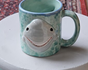Large ceramic shark mug, ocean design, approx. 450ml, hand-glazed