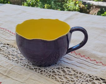 Jumbo mug, large, ceramic, handmade, approx. 500 ml, purple/yellow