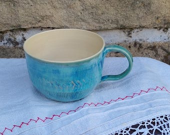 Jumbo mug for tea, soup, or muesli, ceramic, handmade, approx. 500 ml