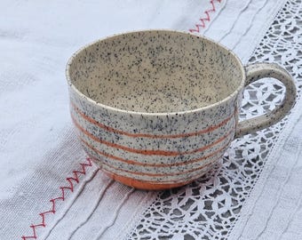 Jumbo mug, large, ceramic, handmade, approx. 450 ml, beige, orange, black bacon